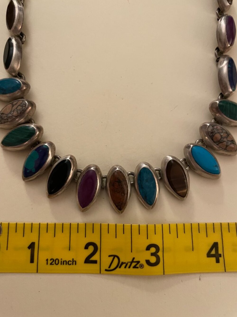 Vintage Taxco Sterling Silver Necklace 16-16.5" Multi Stone 78 grams 925 Mexico - Picture 9 of 11